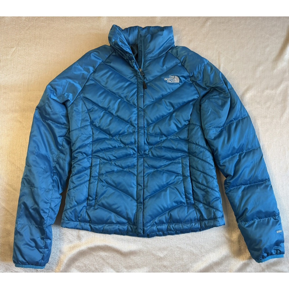 The North Face 550 Down Puffer Jacket Coat Blue Quilted Insulated Womens Small